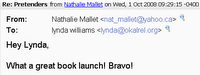 Email from Nathalie Mallet on Pretenders launch - Okal Rel Saga