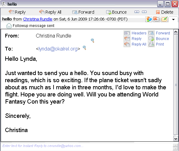 Email from Christina Rundle