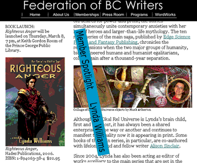 Lynda Williams featured as Federation of BC Writers Spotlight author Feb 2007