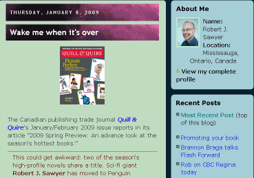 Rob Sawyer blogs about Quill and Quire