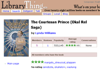 Courtesan Prince by Lynda Williams gains followers on LibraryThing