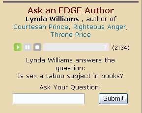 Lynda Williams featured on Ask and Edge Author audio gizmo in March 2008