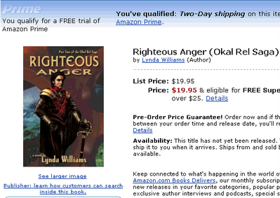 Righteous Anger appears on amazon.com for pre-orders