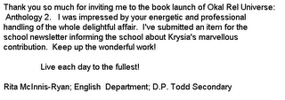 Comment on Jan 29 2008 Launch from Rita McInnis of DP Todd