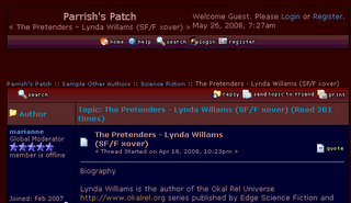 Pretenders featured on Parrish's Patch site run by Australian author Marianne de Pierres